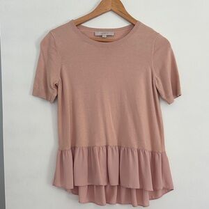 LOFT Blush Pink Short Sleeve Ruffle Hem Top